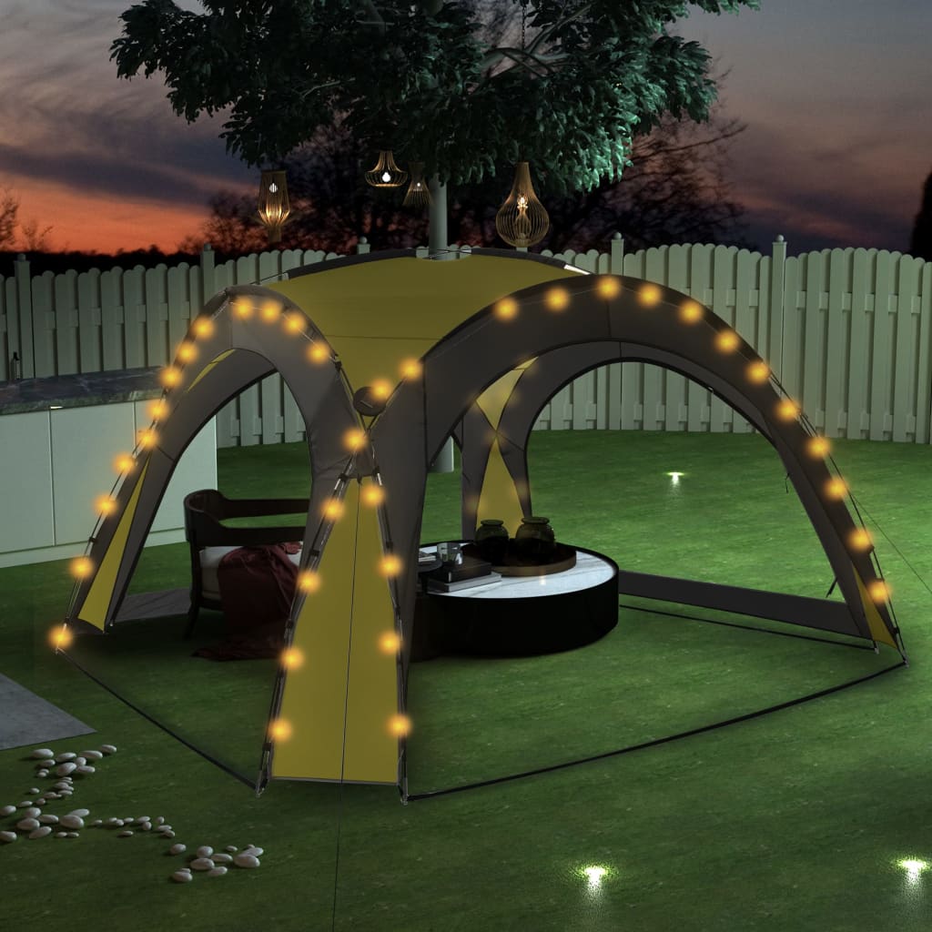 Carpa para fiestas con LED y 4 paredes laterales 3,6x3,6x2,3 m verde