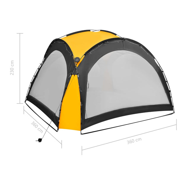 Party tent with LED and 4 side walls 3.6x3.6x2.3 m yellow