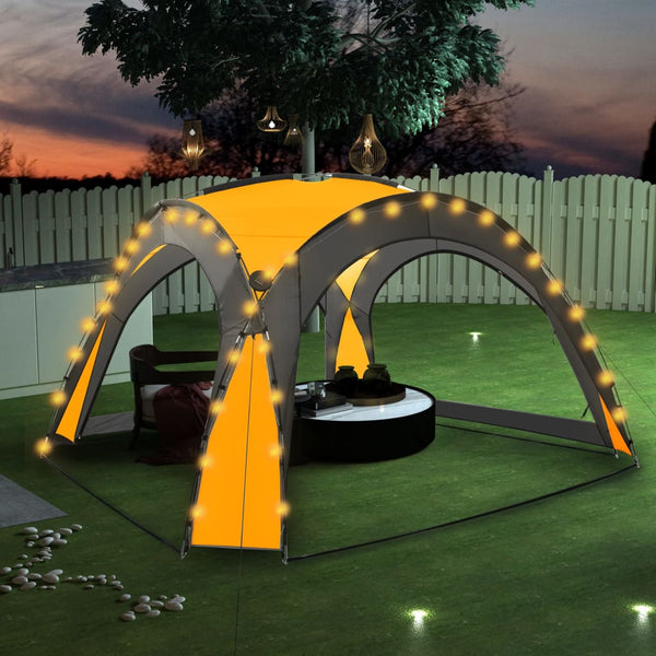 Carpa para fiestas con LED y 4 paredes laterales 3,6x3,6x2,3 m amarillo