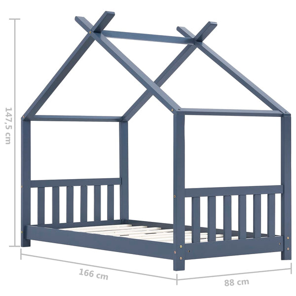 Estrutura de cama para crianças 80x160 cm pinho maciço cinza