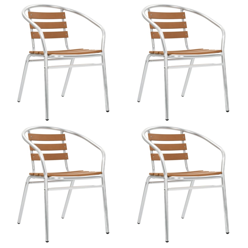 Cadeiras de jardim empilháveis 4 pcs alumínio e WPC prateado