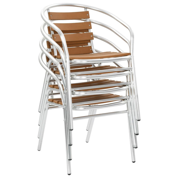 Cadeiras de jardim empilháveis 4 pcs alumínio e WPC prateado