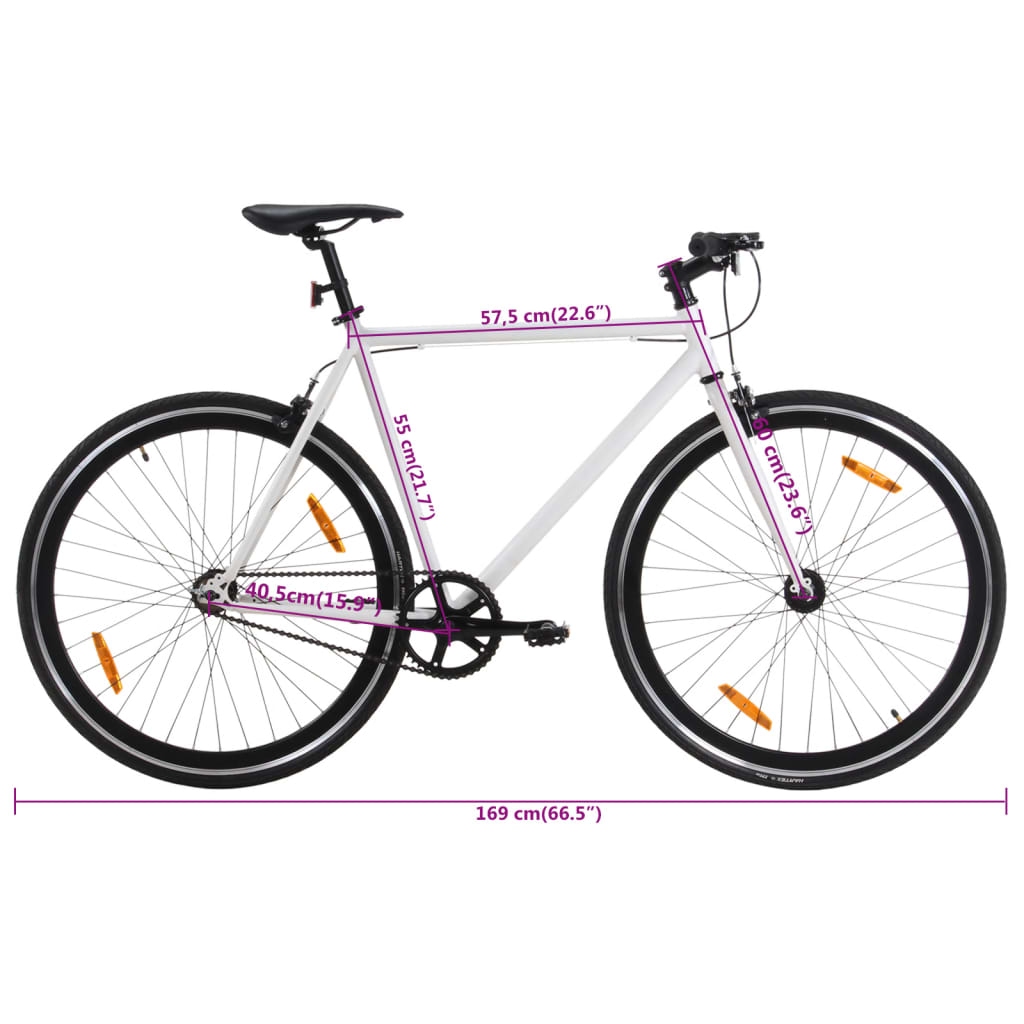 Bicicleta de mudanças fixas 700c 55 cm branco e preto
