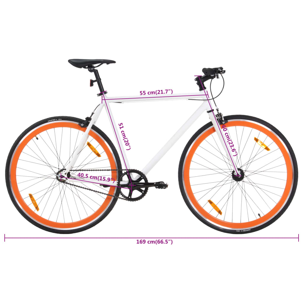 Bicicleta de mudanças fixas 700c 51 cm branco e laranja