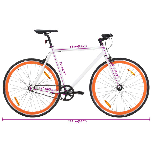 Bicicleta de mudanças fixas 700c 51 cm branco e laranja