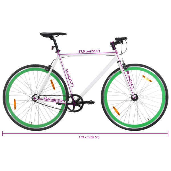 Bicicleta de mudanças fixas 700c 55 cm branco e verde