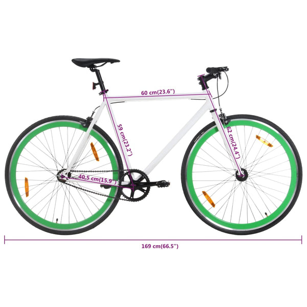 Bicicleta de mudanças fixas 700c 59 cm branco e verde