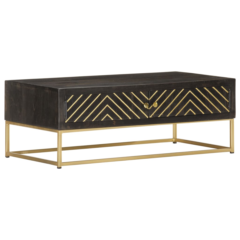 Mesa de centro 90x50x35 cm mangueira maciça preto e dourado