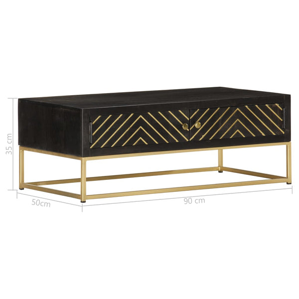 Mesa de centro 90x50x35 cm mangueira maciça preto e dourado