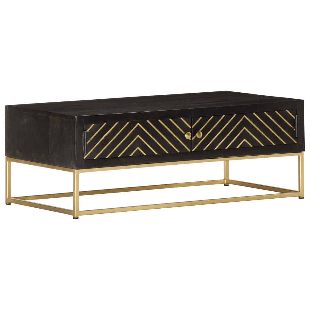 Mesa de centro 90x50x35 cm mangueira maciça preto e dourado