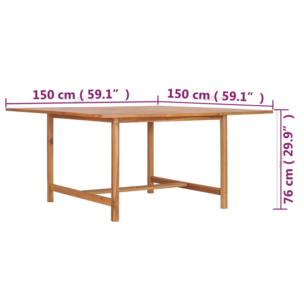 Mesa de jardim 150x150x76 cm madeira de teca maciça