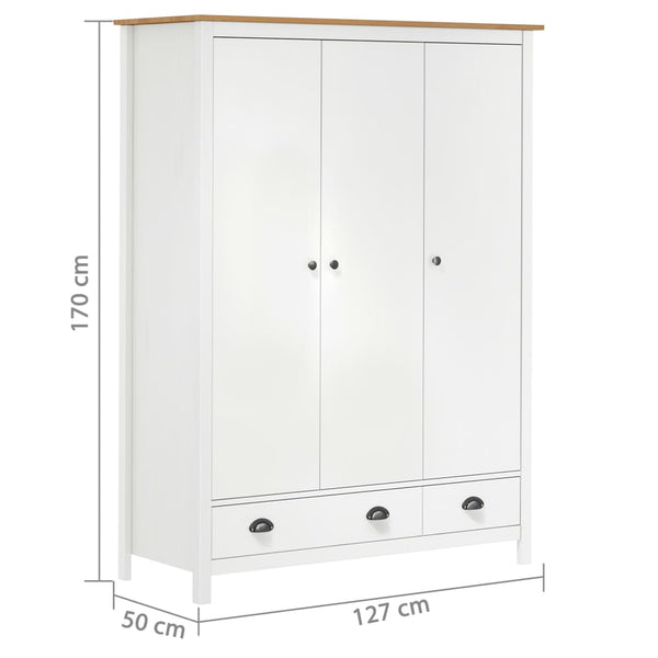 Roupeiro 3 portas Hill 127x50x170 cm pinho maciço branco