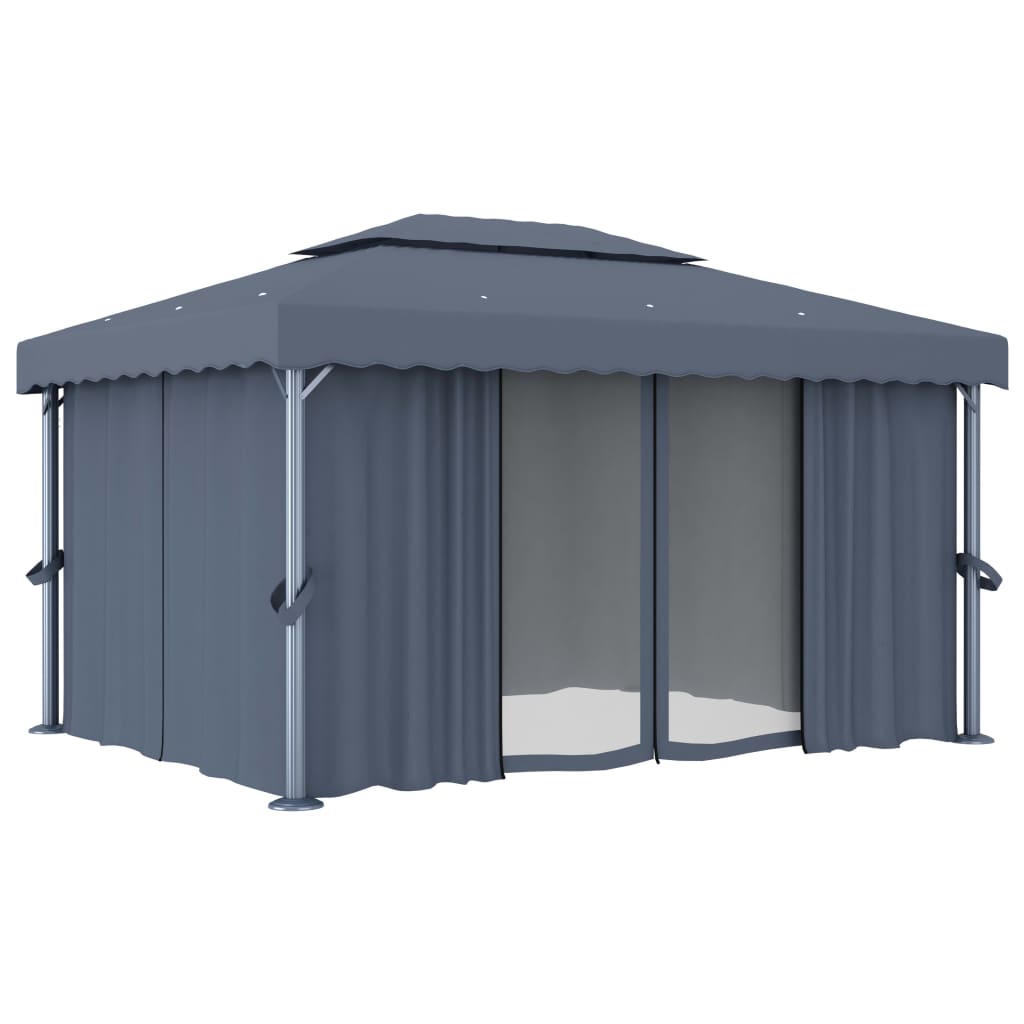 Gazebo com cortina 4x3 m alumínio antracite