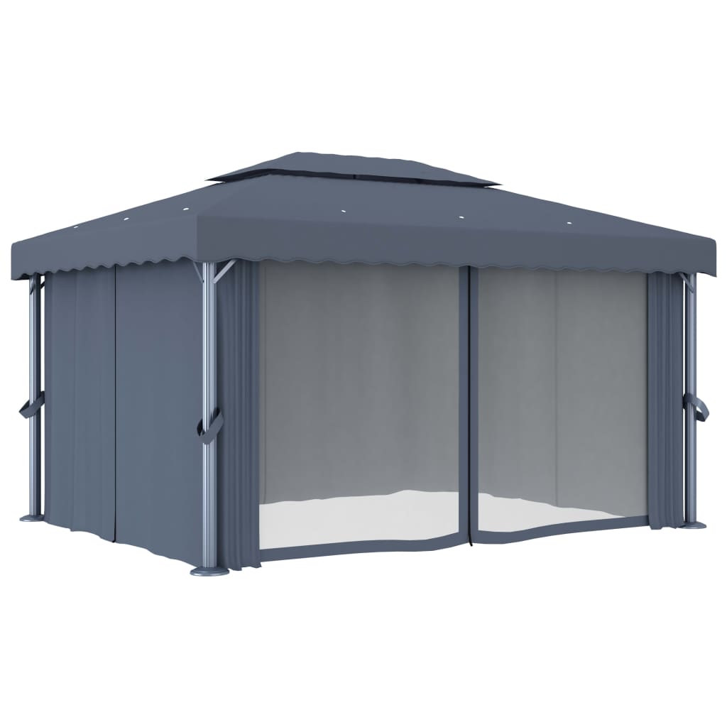 Gazebo com cortina 4x3 m alumínio antracite