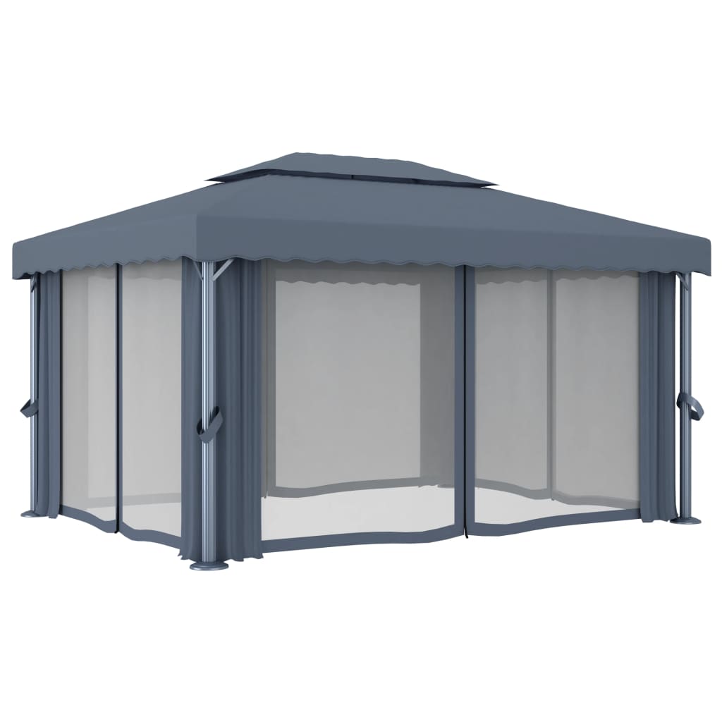 Gazebo com cortina 4x3 m alumínio antracite