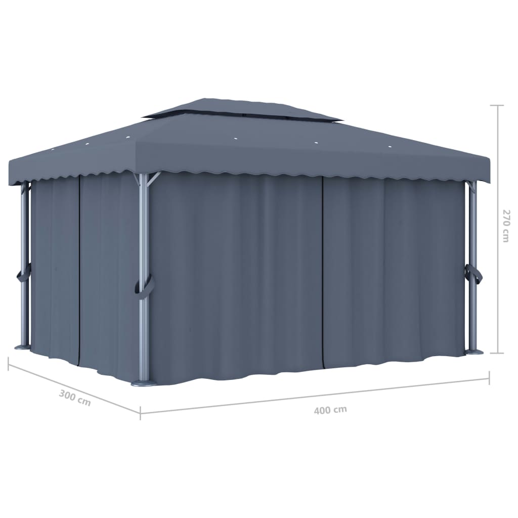 Gazebo com cortina 4x3 m alumínio antracite