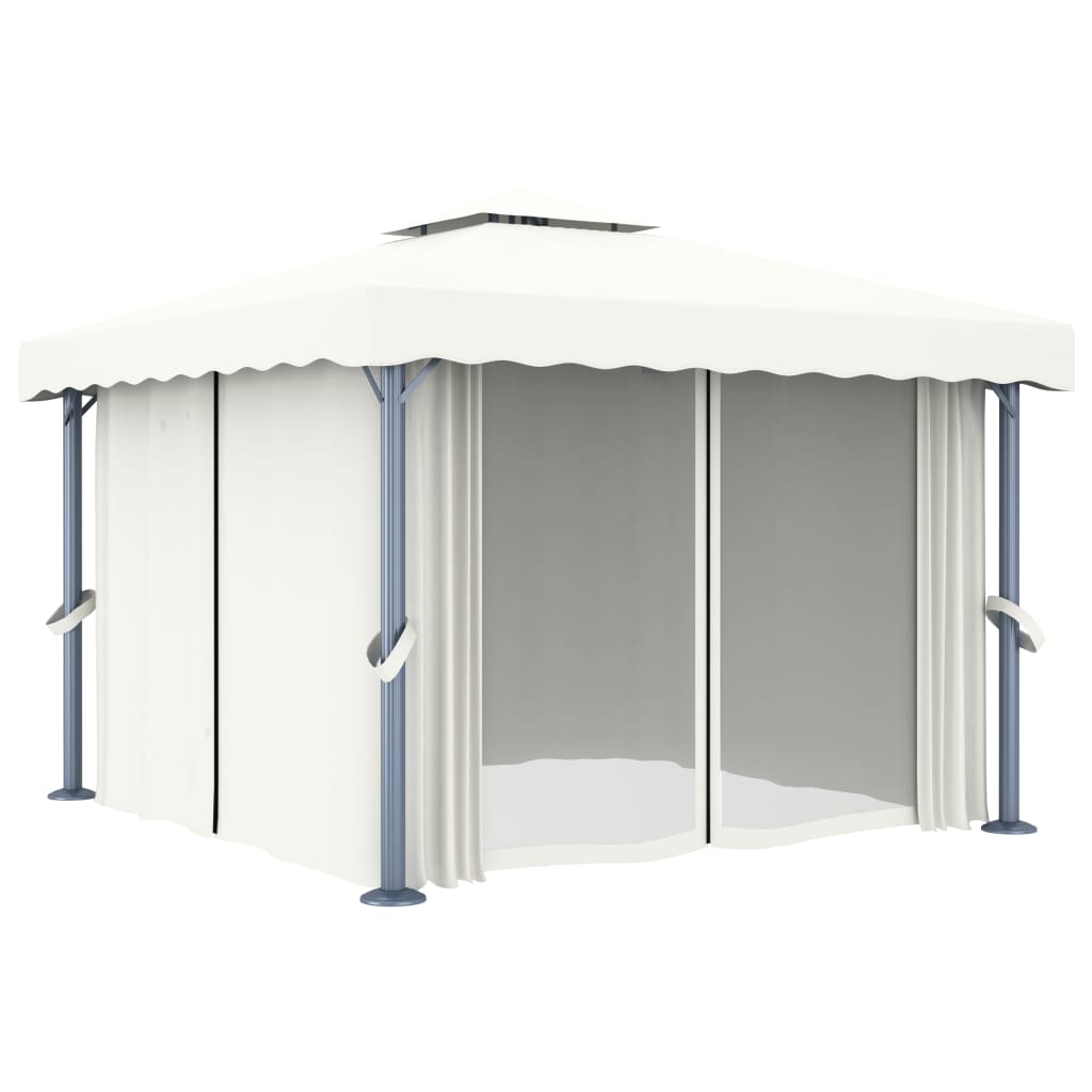 Gazebo com cortina 3x3 m alumínio branco nata