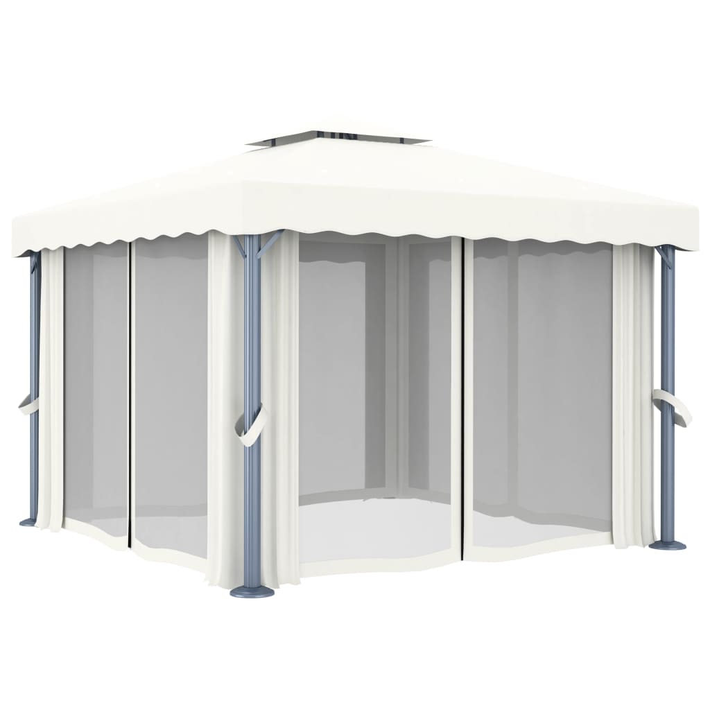 Gazebo com cortina 3x3 m alumínio branco nata