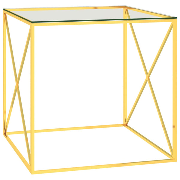 Mesa de centro 55x55x55 cm aço inoxidável e vidro dourado