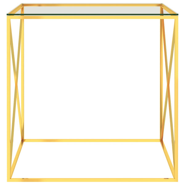 Mesa de centro 55x55x55 cm aço inoxidável e vidro dourado