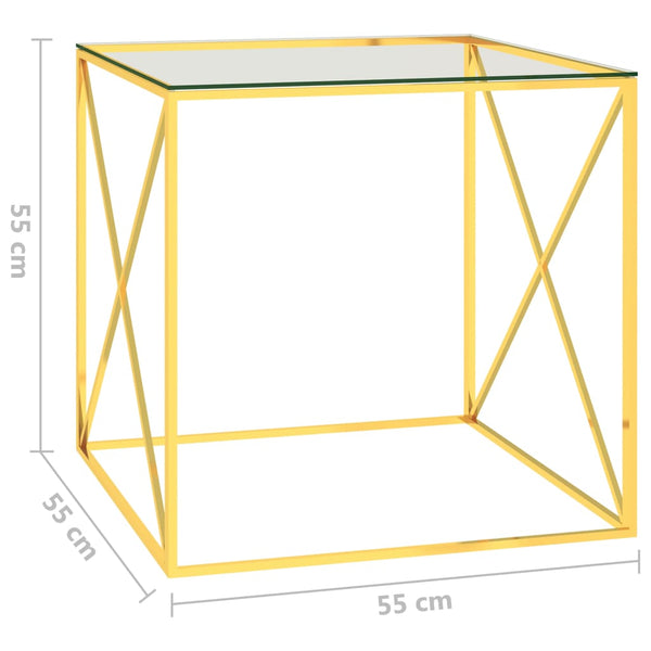 Mesa de centro 55x55x55 cm aço inoxidável e vidro dourado