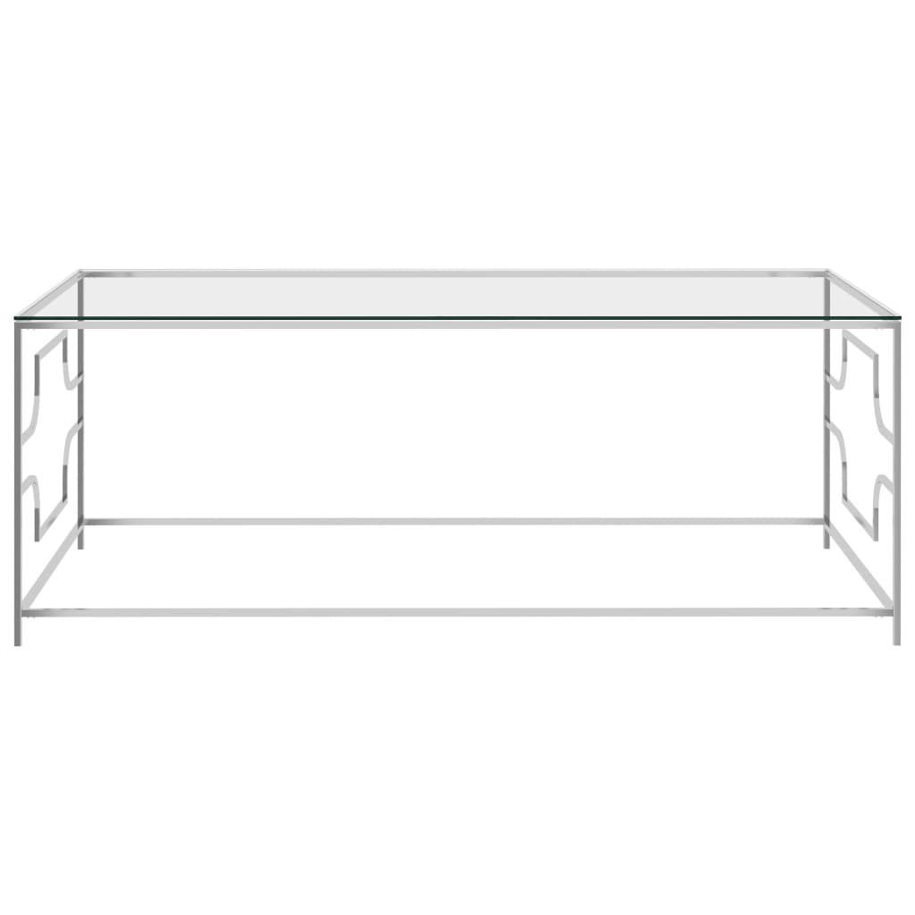 Mesa de centro 120x60x45 cm aço inoxidável prateado e vidro