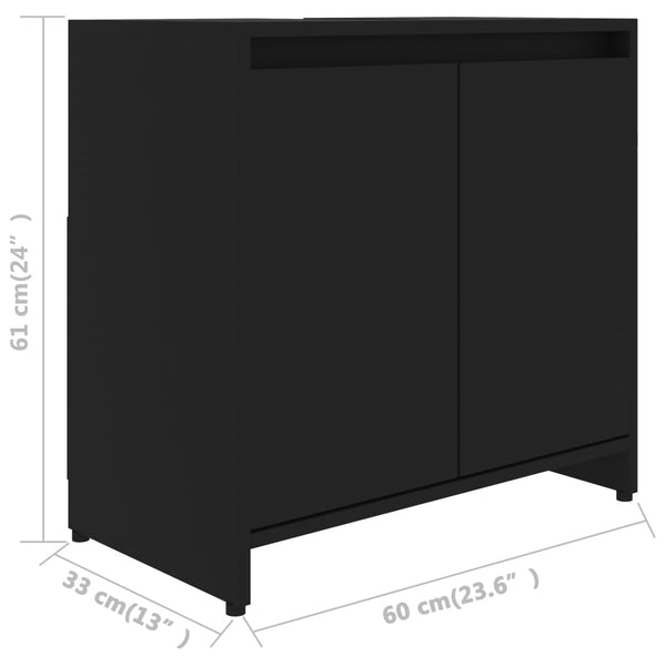 Armário casa de banho 60x33x61 cm contraplacado preto