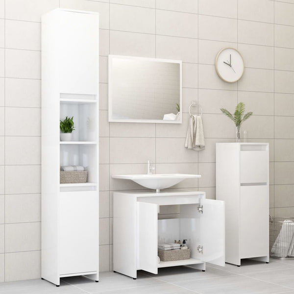 Conj. móveis casa de banho derivados madeira branco brilhante