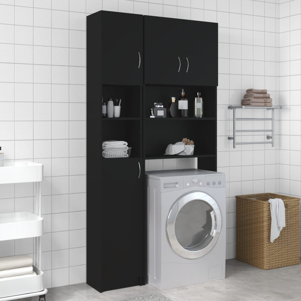 Armário de casa de banho 32x25,5x190 cm derivados madeira preto