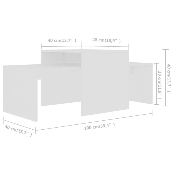 Conjunto mesas de centro 100x48x40 cm derivados madeira branco
