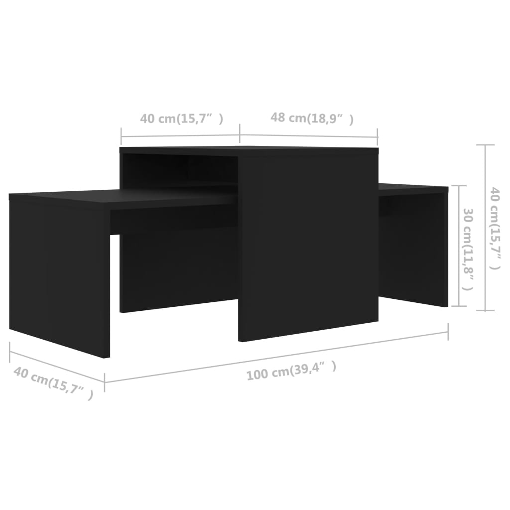 Conjunto mesas de centro 100x48x40 cm derivados madeira preto