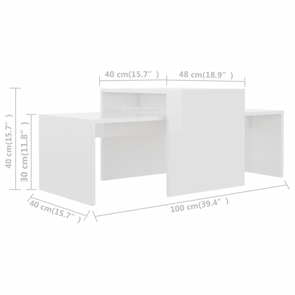 Conjunto mesas centro 100x48x40cm contrapla. branco brilhante