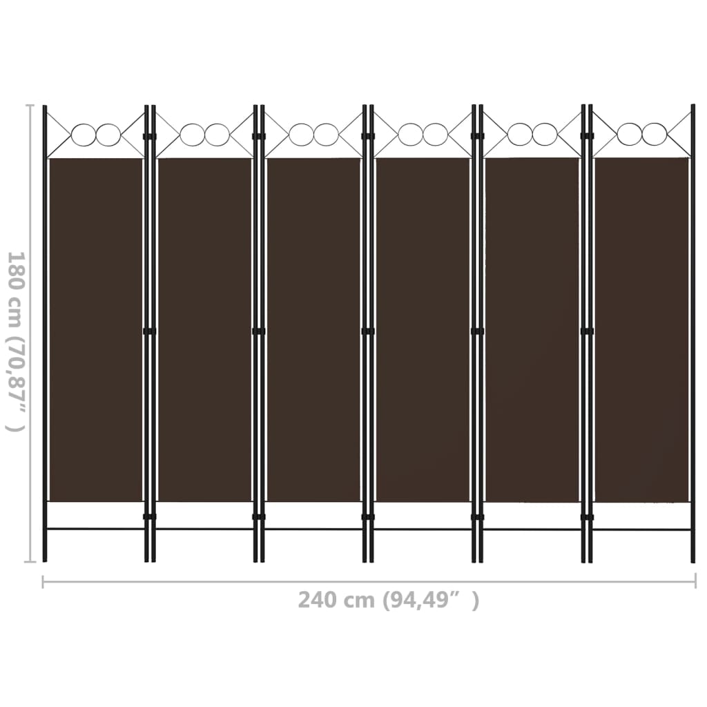 Divisória de quarto com 6 painéis 240x180 cm castanho