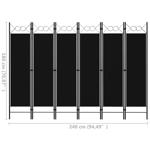 Divisória de quarto com 6 painéis 240x180 cm preto