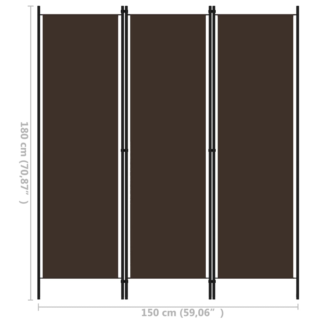 Divisória de quarto com 3 painéis 150x180 cm castanho