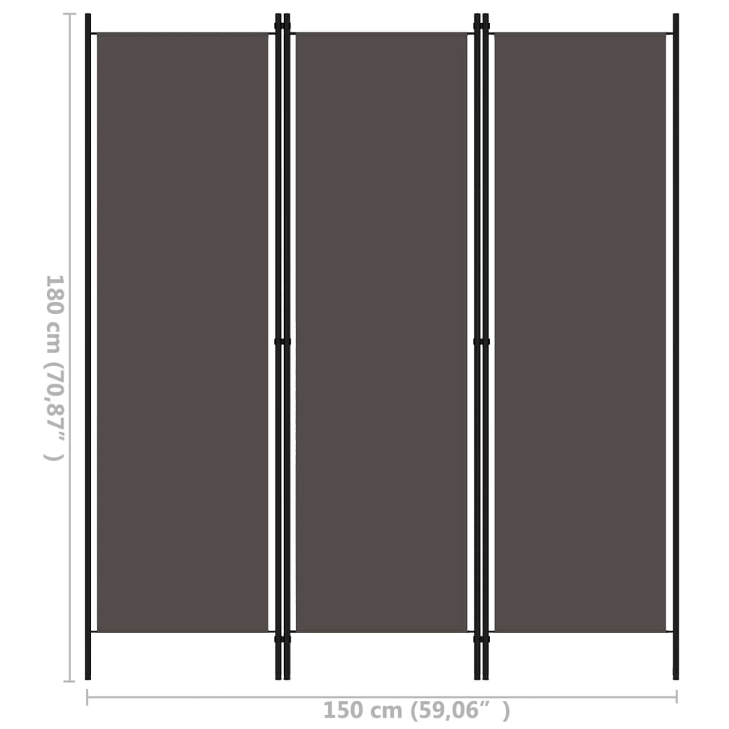 Divisória de quarto com 3 painéis 150x180 cm antracite