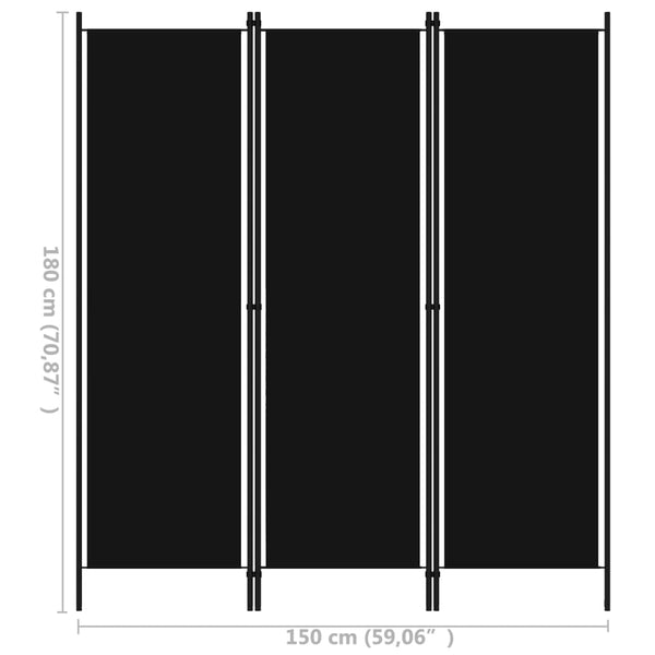 Divisória de quarto com 3 painéis 150x180 cm preto