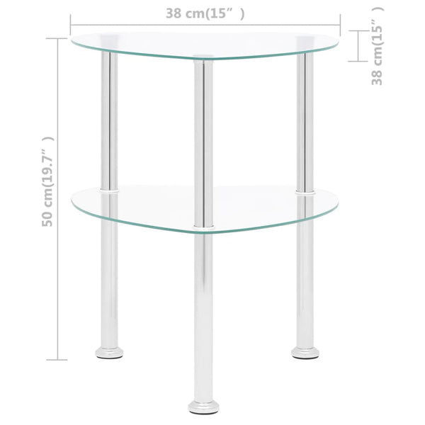 Mesa de apoio c/ duas prateleiras 38x38x50cm vidro transparente