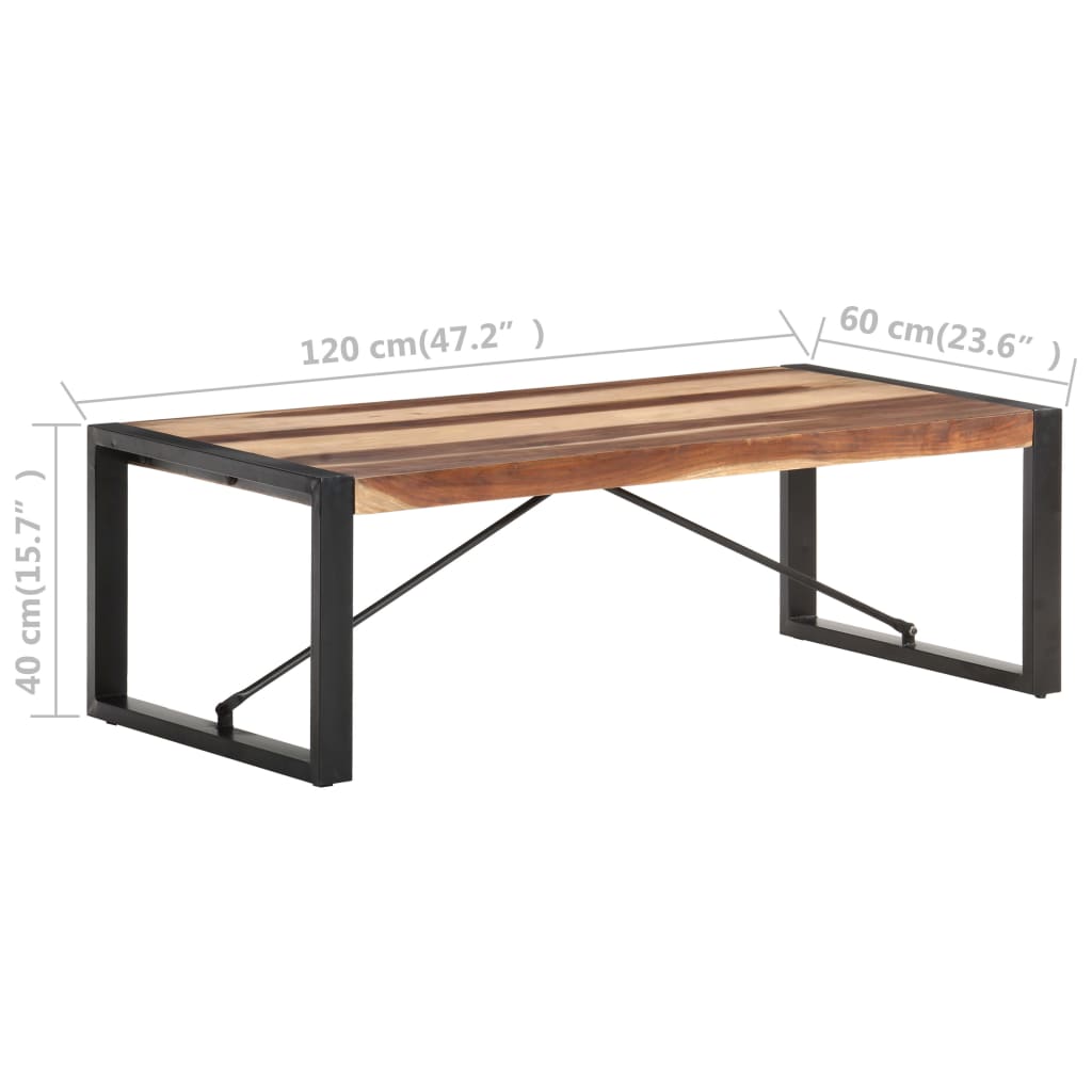 Mesa centro 120x60x40 cm madeira maciça c/ acabamento sheesham