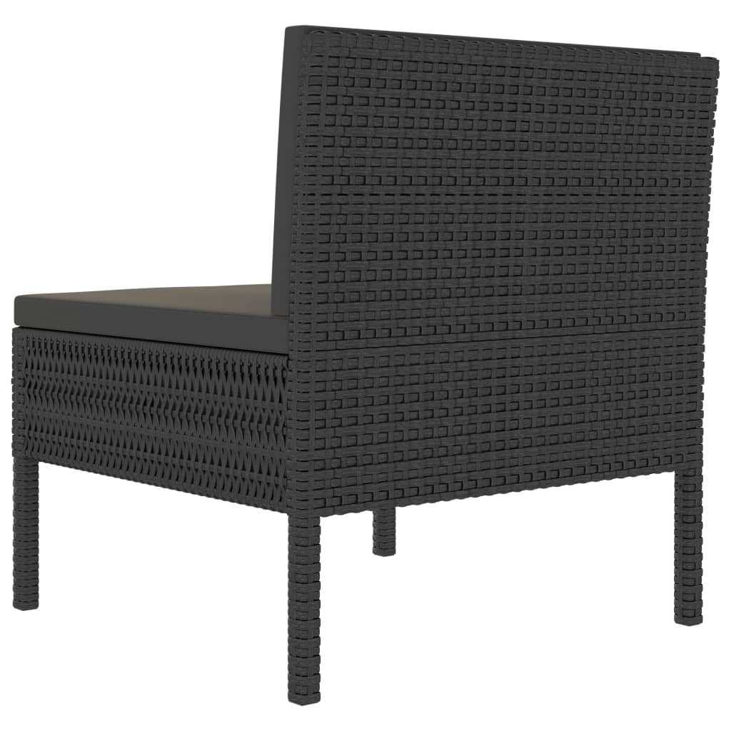 Cadeiras de jardim com almofadões 3 pcs vime PE preto