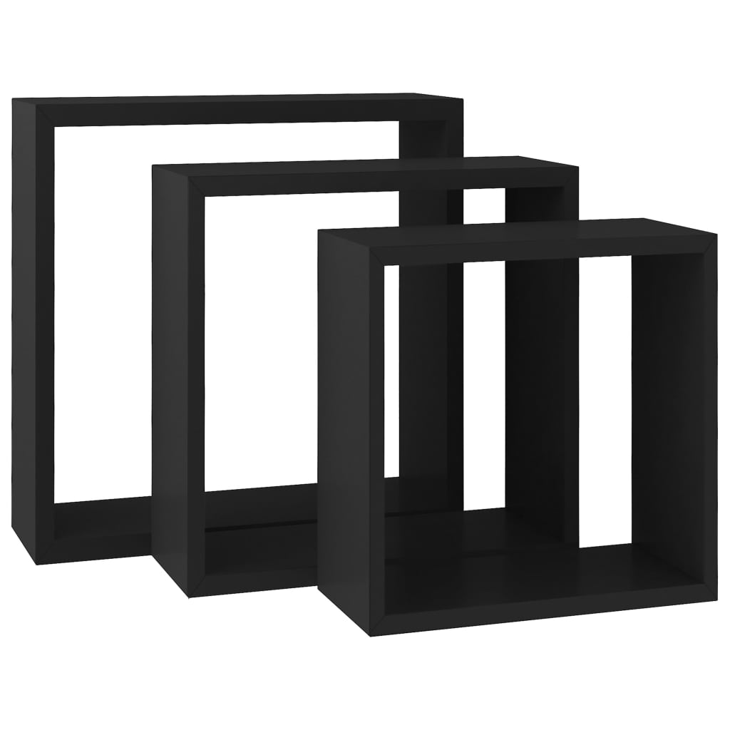 Prateleiras de parede em forma de cubo 3 pcs MDF preto