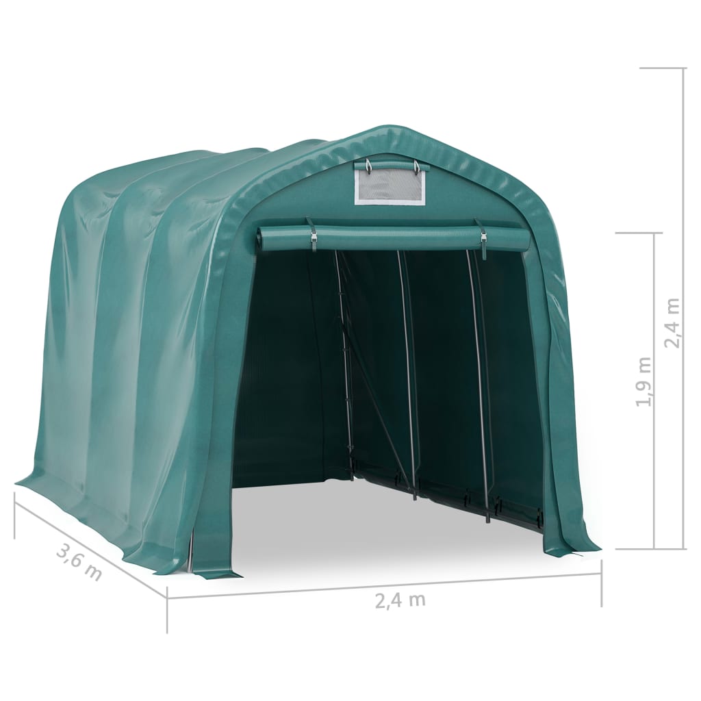 Tenda de garagem em PVC 2,4x3,6 m verde