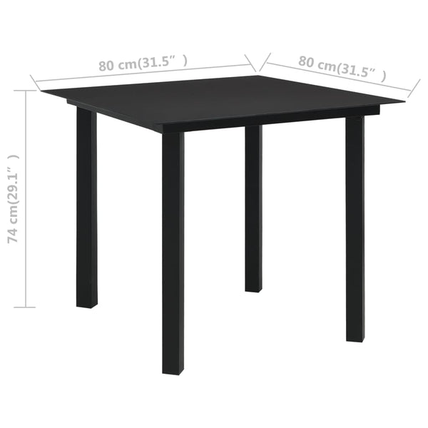 Mesa de jantar para jardim 80x80x74 cm aço e vidro preto