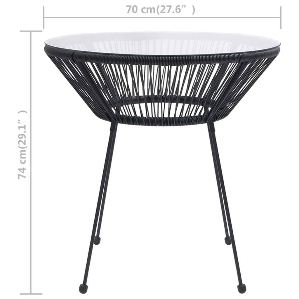 Mesa de jantar para jardim Ø70x74 cm vime e vidro preto