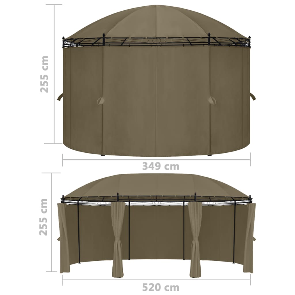 Gazebo c/ cortinas 520x349x255 cm 180 g/m² cinzento-acastanhado