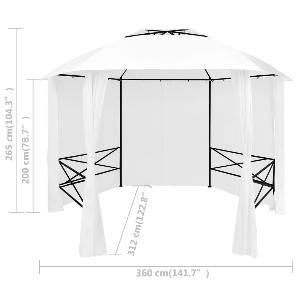 Tenda de jardim com cortinas 360x312x265 cm 180 g/m² branco