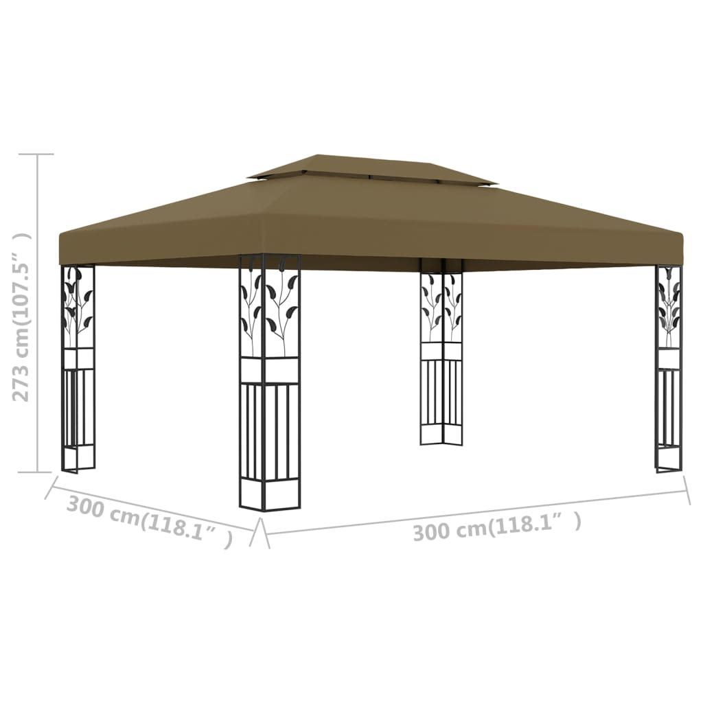 Gazebo com telhado duplo 3x4 m 180 g/m² cinza-acastanhado