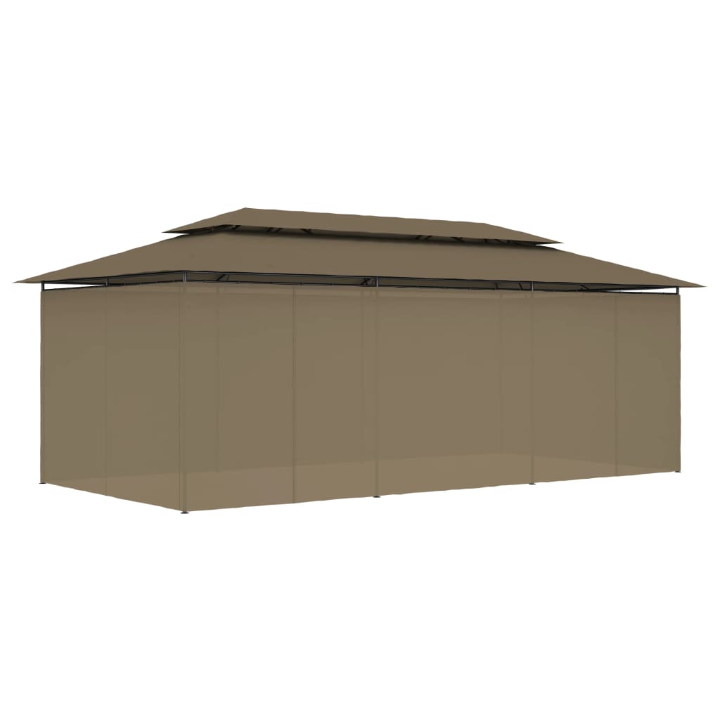 Gazebo c/ cortinas 600x298x270 cm 180 g/m² cinzento-acastanhado