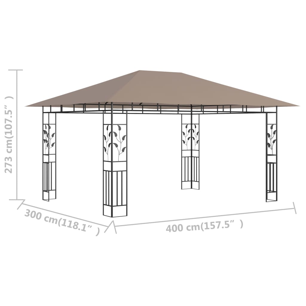 Gazebo c/ rede mosquiteira 4x3x2,73m 180 g/m² cinza-acastanhado