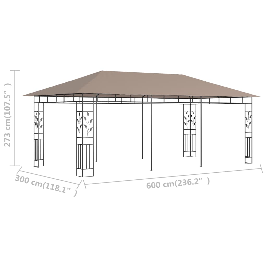 Gazebo c/ rede mosquiteira 6x3x2,73m 180 g/m² cinza-acastanhado